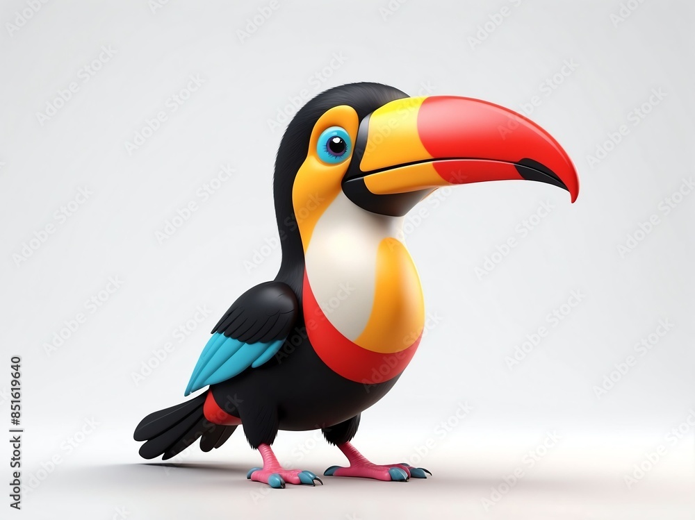 Naklejka premium smiling toucan cute d art illustration in plain white background