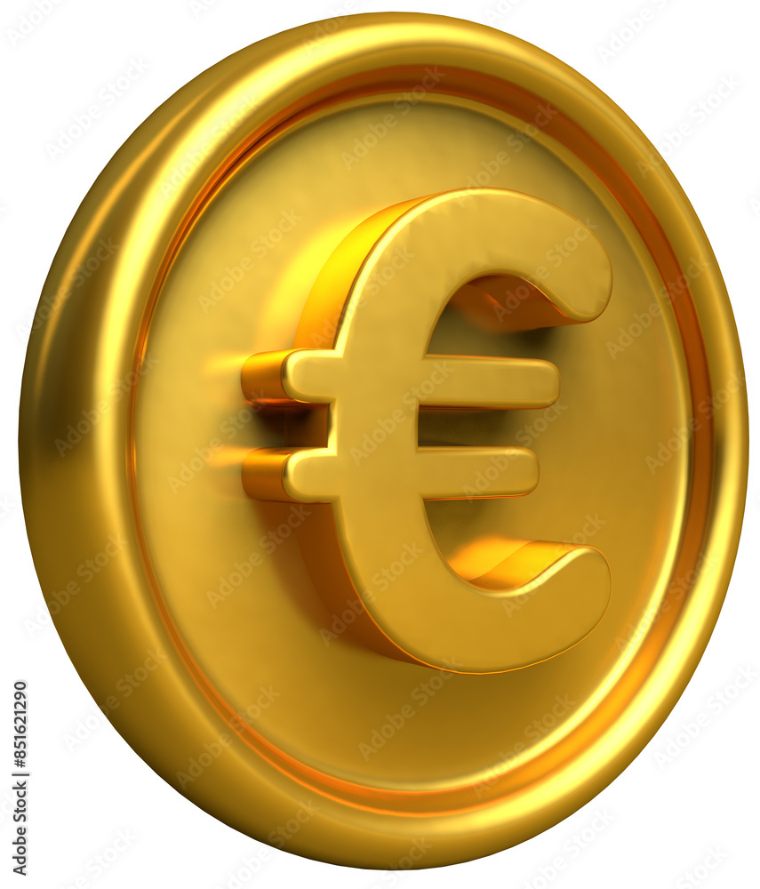 Obraz premium Gold euro coin facing right 3d illustration render 