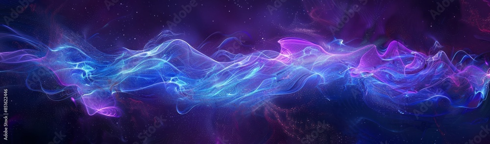 Abstract purple and blue light waves on a dark background