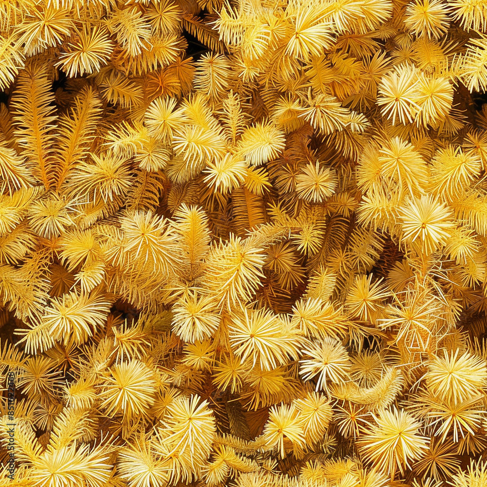 Close up seamless pattern tile yellow pine needles Christmas tree branches canary lemon xmas foliage retro midcentury fake texture branch merry holiday decor vintage background repeat joyful 50s color Close up seamless pattern tile yellow pine needles Christmas tree branches canary lemon xmas foliage retro midcentury fake texture branch merry holiday decor vintage background repeat joyful 50s color