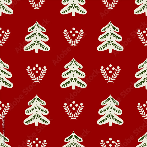 Christmas Holiday Scandinavian Patchwork Decorative Seamless Pattern vector Illustration.