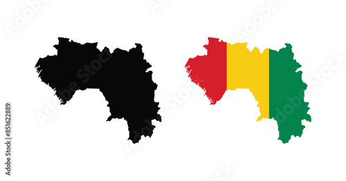 Vector Guinea Map. Map of Guinea with national Flag.
