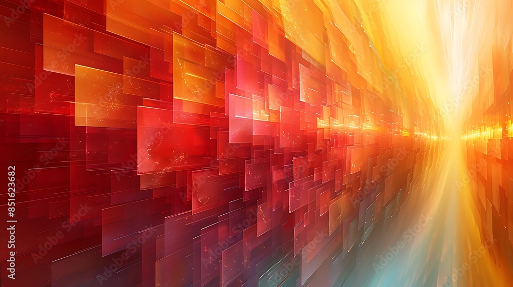 An abstract background featuring trapezoids creating an optical illusion of depth, vibrant hues of red and yellow, hd quality, digital art, high contrast, geometric design, modern aesthetic