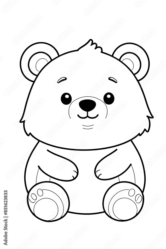 Fototapeta premium Cute bear sitting Kids and adults coloring page book art, black and white line art