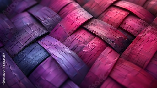 An abstract background featuring woven parallelograms in a textile-inspired design, shades of purple and pink, hd quality, digital rendering, high contrast, geometric design, modern aesthetic photo