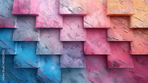 An abstract background with a patchwork of fabric-like trapezoids, soft pastel colors, different textures, hd quality, digital rendering, high contrast, geometric design, modern aesthetic