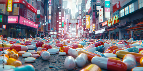 A Dynamic City of Neon Lights and Urban Energy Inspired by Tokyo and Seattle with medicine