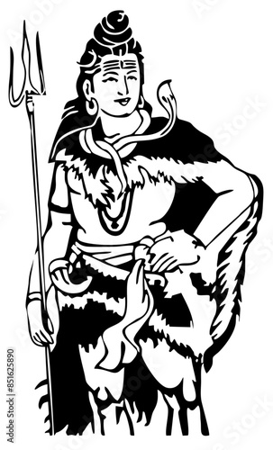 A Hindu god Lord Shiva holding his trident (Trishul) a vector graphic design