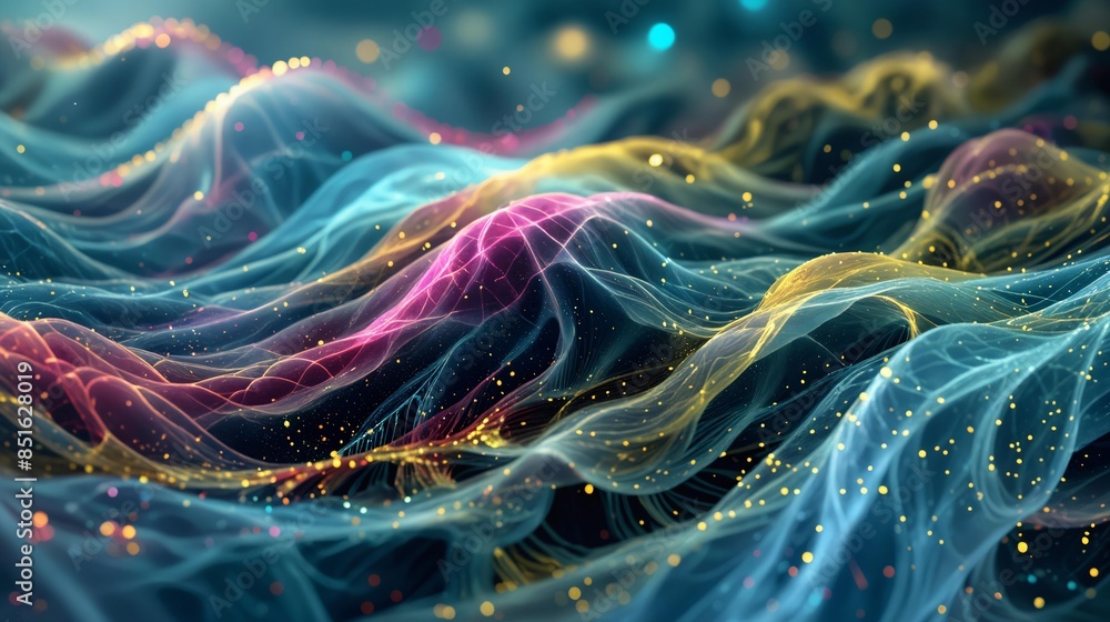 Obraz premium Vibrant data streaming with blue and red lights in a digital network. Abstract information flow and futuristic connections. Perfect for technology, AI, and data science themes.