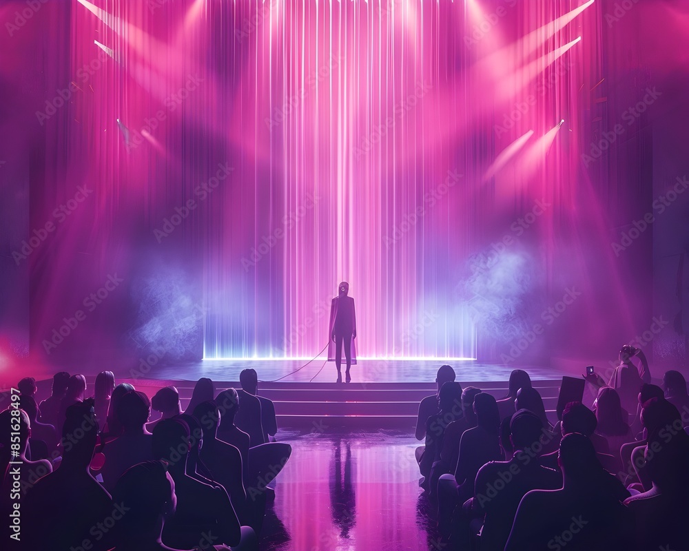 Obraz premium Mesmerizing Holographic Concert with Virtual Performer Captivating Futuristic Audience