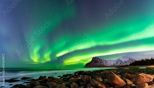 Paisaje hermoso aurora boreal cielo colores mar