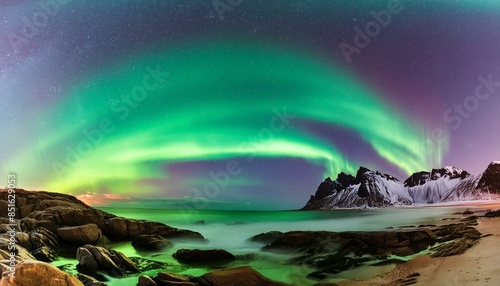 Paisaje hermoso aurora boreal cielo colores mar