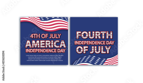 4th of July Social media post Vector illustration, USA flag waving with stars and firecracker.