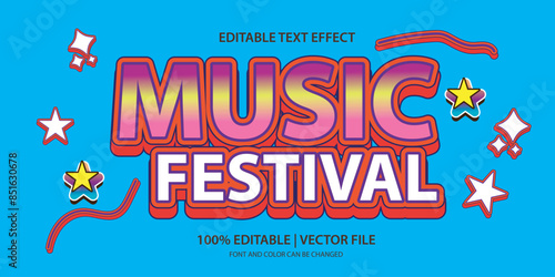 3D Vector music festival text effect. Retro vintage 90s  editable text effect style. for logo, event. concert. show. 