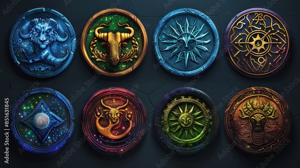 Set of Zodiac Signs Highly Detailed Digital Art Style Set of Zodiac Signs Highly Detailed Digital Art Style
