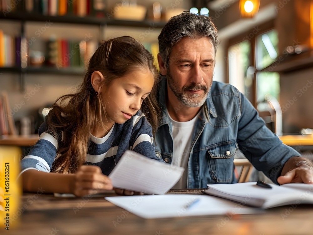 Parent Homeschooling Children at Kitchen Table Using Online Educational Resources Parent Homeschooling Children at Kitchen Table Using Online Educational Resources