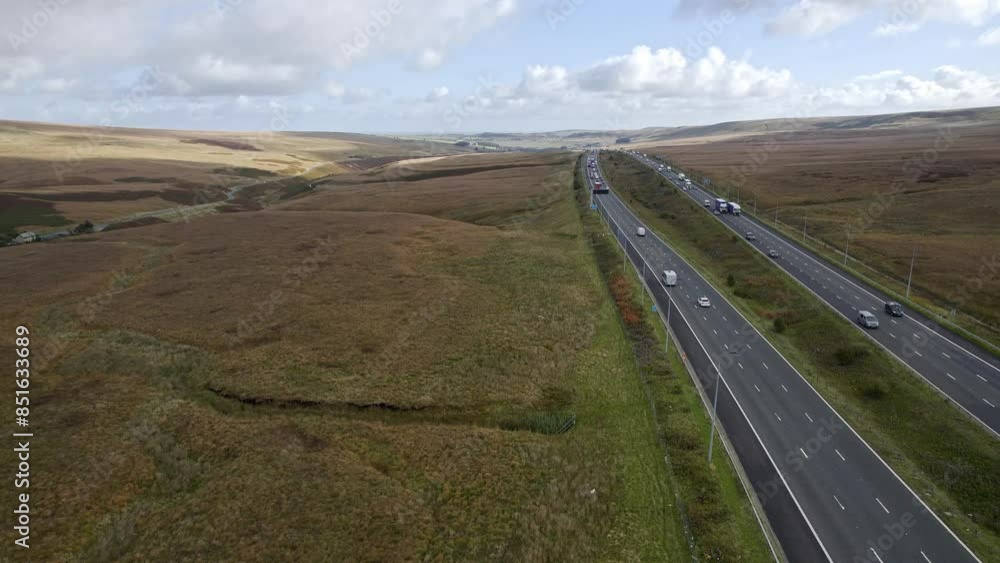 Aerial view of M62 Motorway, Saddleworth, UK Aerial view of M62 Motorway, Saddleworth, UK