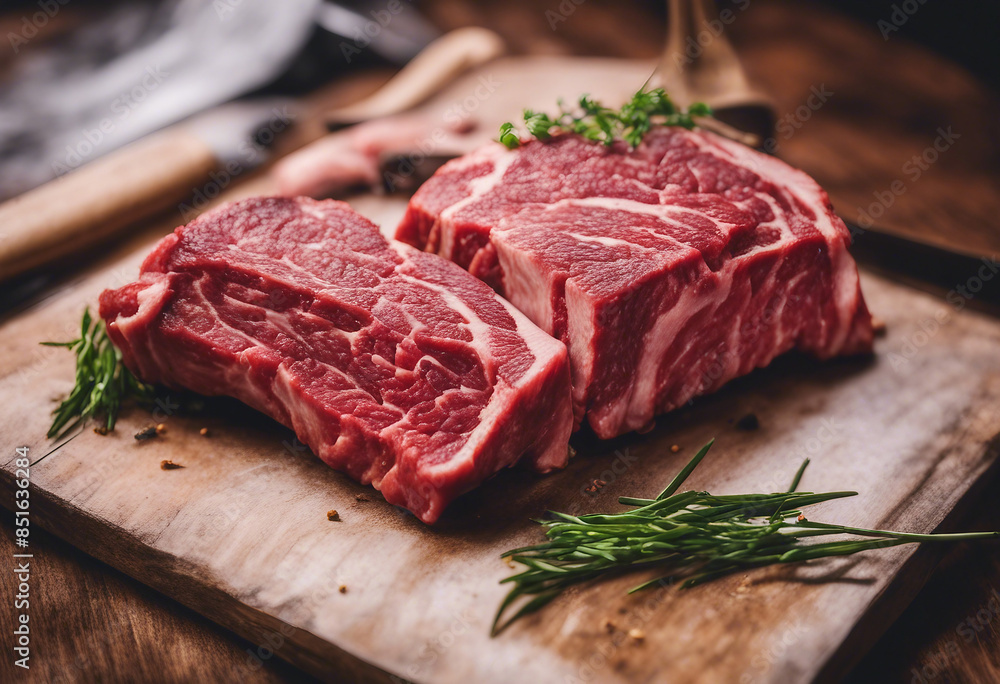 Wagyu a5 beef with rose mary background for product display Wagyu a5 beef with rose mary background for product display