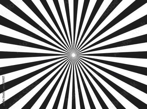 Symmetrical black and white rays fan out from a central point, creating a sharp, flat design, perfect for comic book explosions or ad visuals