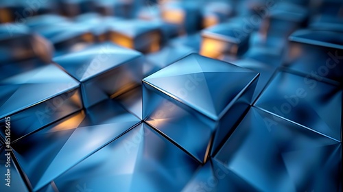 Metallic parallelograms with a futuristic look, shades of silver and blue, hd quality, digital rendering, high contrast, geometric precision, modern design, artistic composition, sleek and dynamic  photo