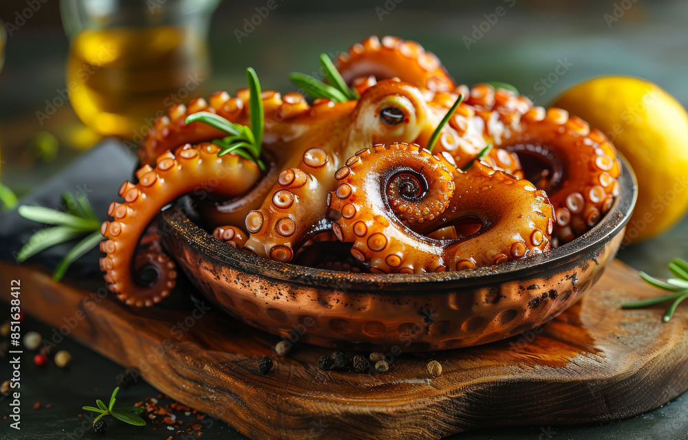 Fototapeta premium Cooked Octopus With Rosemary and Lemon