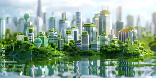 Colorful 3D cartoon depicting a futuristic city with sustainable living practices. Concept Futuristic City, 3D Cartoon, Sustainable Living Practices, Colorful Design © Anastasiia