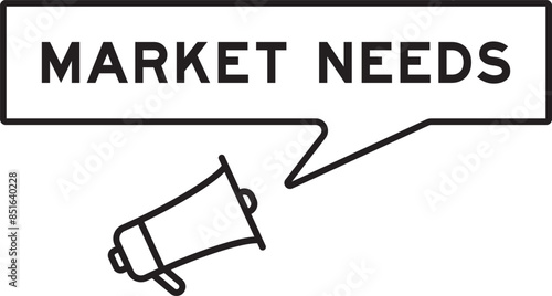 Megaphone icon with speech bubble banner in word market needs on white background