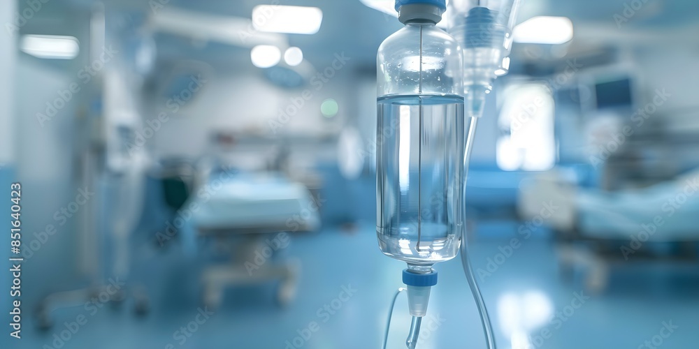 Blurry operating room with clear IV drip in focus in foreground. Concept Medical Setting, IV Drip, Blurry Background, Hospital Room, Healthcare Technology Blurry operating room with clear IV drip in focus in foreground. Concept Medical Setting, IV Drip, Blurry Background, Hospital Room, Healthcare Technology
