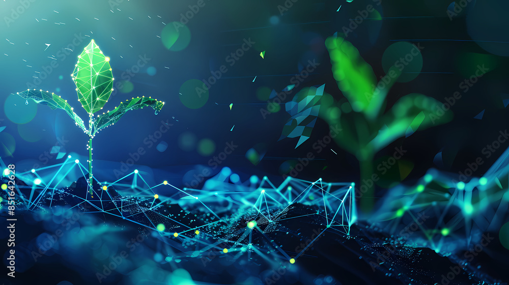 Green technology concept of digital environment in futuristic polygonal style. Glowing neon tree on the background of circuit board. Green technology concept of digital environment in futuristic polygonal style. Glowing neon tree on the background of circuit board.