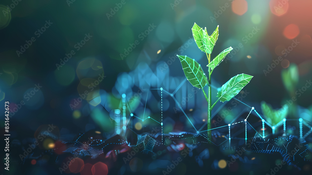 Naklejka premium Green technology concept of digital environment in futuristic polygonal style. Glowing neon tree on the background of circuit board.