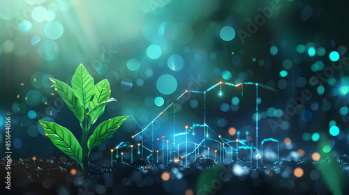 Green technology concept of digital environment in futuristic polygonal style. Glowing neon tree on the background of circuit board.