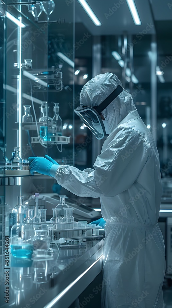 Lone Scientist Researching Synthetic Life Forms in High Tech Laboratory