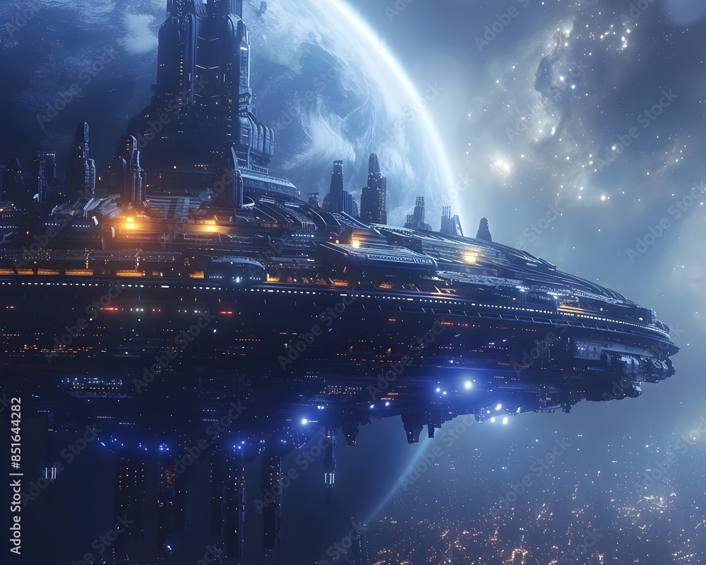 Massive Orbital Space Station Serving as Interstellar Travel Hub Near Blue Supergiant Star Massive Orbital Space Station Serving as Interstellar Travel Hub Near Blue Supergiant Star