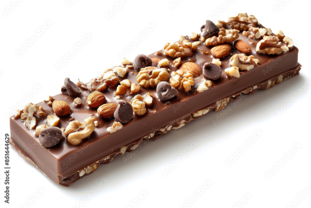 delicious chocolate bar with caramel and nuts isolated on white background delicious chocolate bar with caramel and nuts isolated on white background