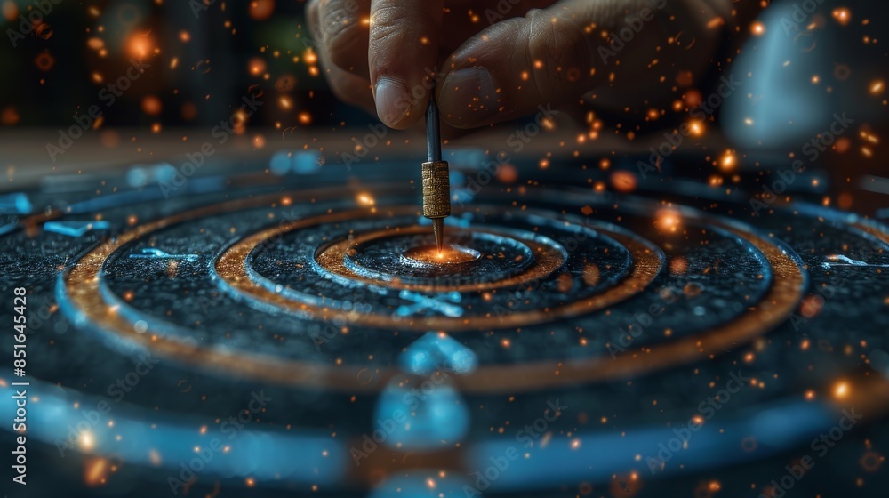 Mysterious scene with a finger touching an ancient coin that glows with energy and sparkles on a carved table Mysterious scene with a finger touching an ancient coin that glows with energy and sparkles on a carved table