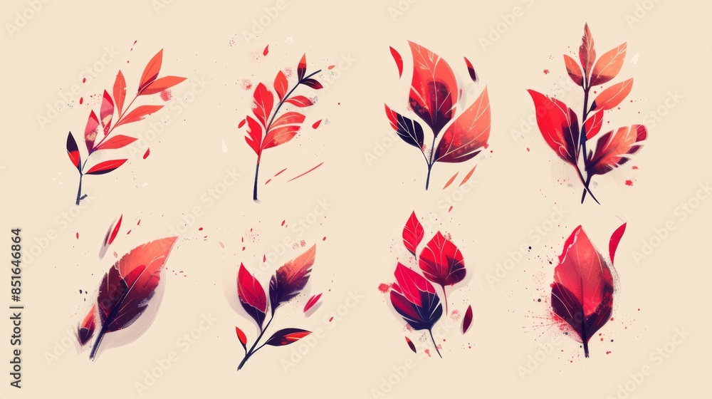 Obraz premium Autumn leaves collection in vibrant watercolor style