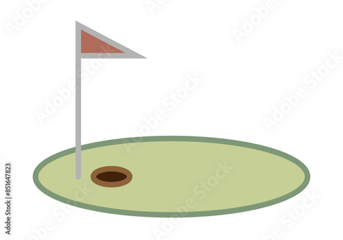 Hoyo de golf con bandera en fondo blanco