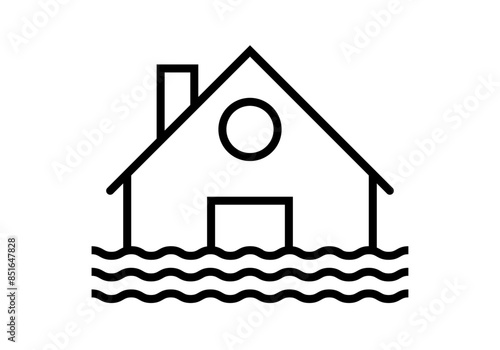 Icono negro de una casa sufriendo inundaciones