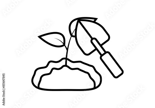 Icono negro de jardinería de planta y pala