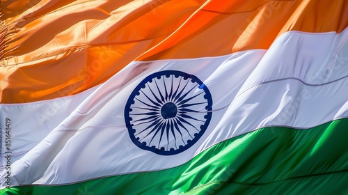 The image is of the flag of India. It is a tricolor flag with saffron, white, and green stripes. photo