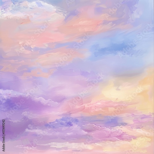 A painting of a sky with clouds in various shades of pink and purple
