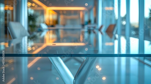 Sleek Glass Table in Bright Modern Showroom for Product Display Concept