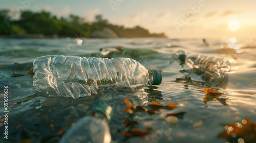 The ocean with plastic waste photo