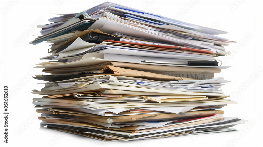 An isolated stack of business documents is visible on a white background. Each document has its own unique content, and their careful arrangement emphasizes the importance of documentation. An isolated stack of business documents is visible on a white background. Each document has its own unique content, and their careful arrangement emphasizes the importance of documentation.