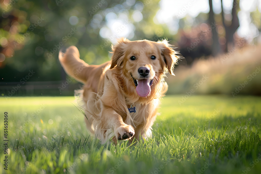 A dog running through a field of grass with trees in the background, Beautiful purebred dog walking towards the camera A dog running through a field of grass with trees in the background, Beautiful purebred dog walking towards the camera