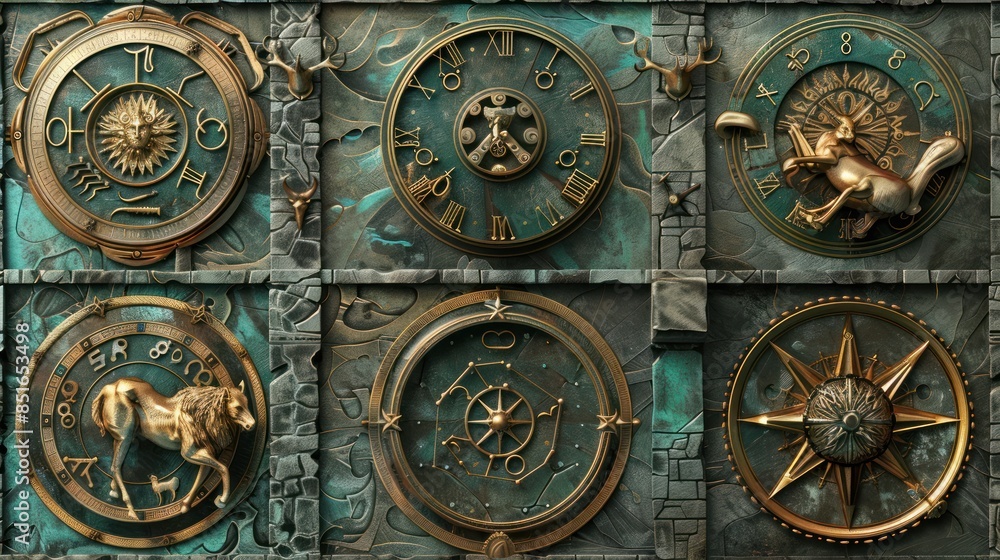 Set of Zodiac Signs Highly Detailed Digital Art Style Set of Zodiac Signs Highly Detailed Digital Art Style