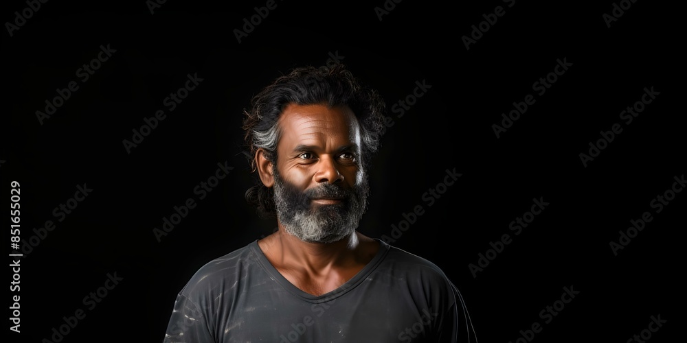 Fototapeta premium Australian Aboriginal man standing against white background vertical shot young adult. Concept Portrait, Australian Aboriginal, Man, White Background, Vertical Shot