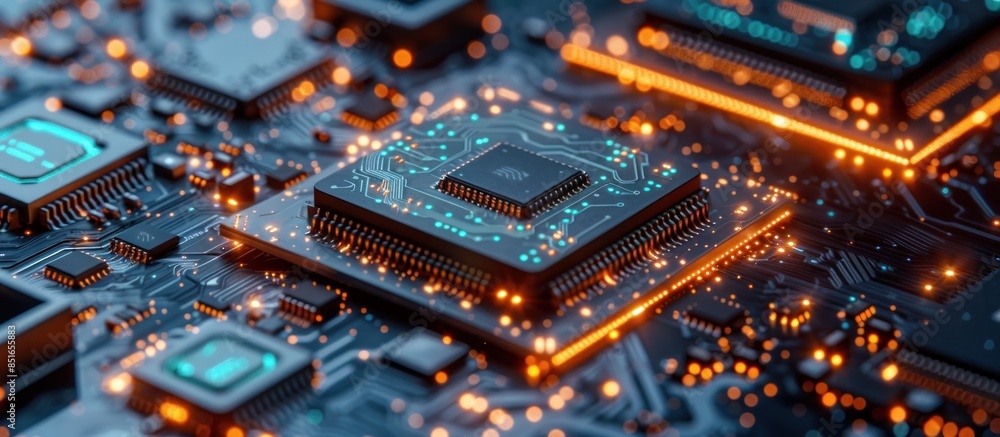 Closeup of a Circuit Board with a Microchip Closeup of a Circuit Board with a Microchip