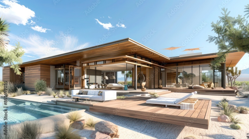 Detailed architectural plans for a luxury desert retreat with innovative cooling systems and eco-friendly design Detailed architectural plans for a luxury desert retreat with innovative cooling systems and eco-friendly design