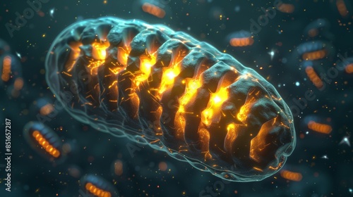 Glowing Mitochondria - Cellular Powerhouse with Energy Sparks © Ponchita